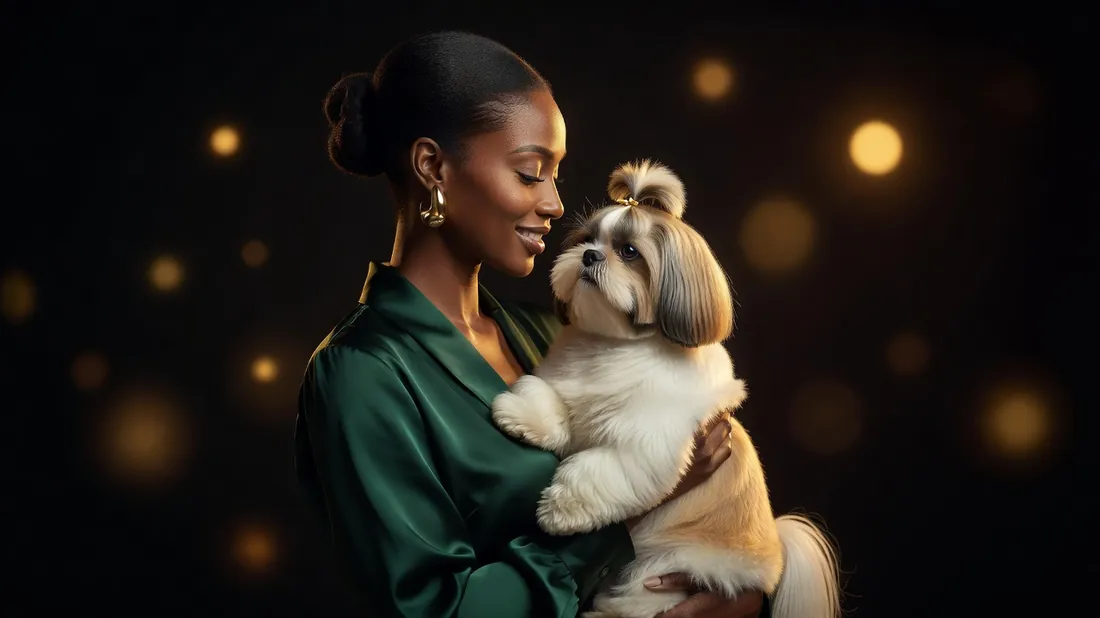 Clienta con su Shih Tzu recién peluqueado en Royal Paw