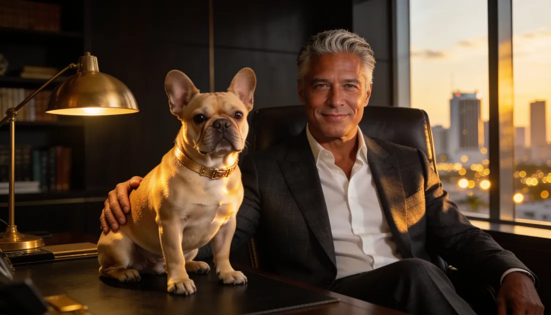 Cliente con su French Bulldog en un ambiente elegante de Royal Paw
