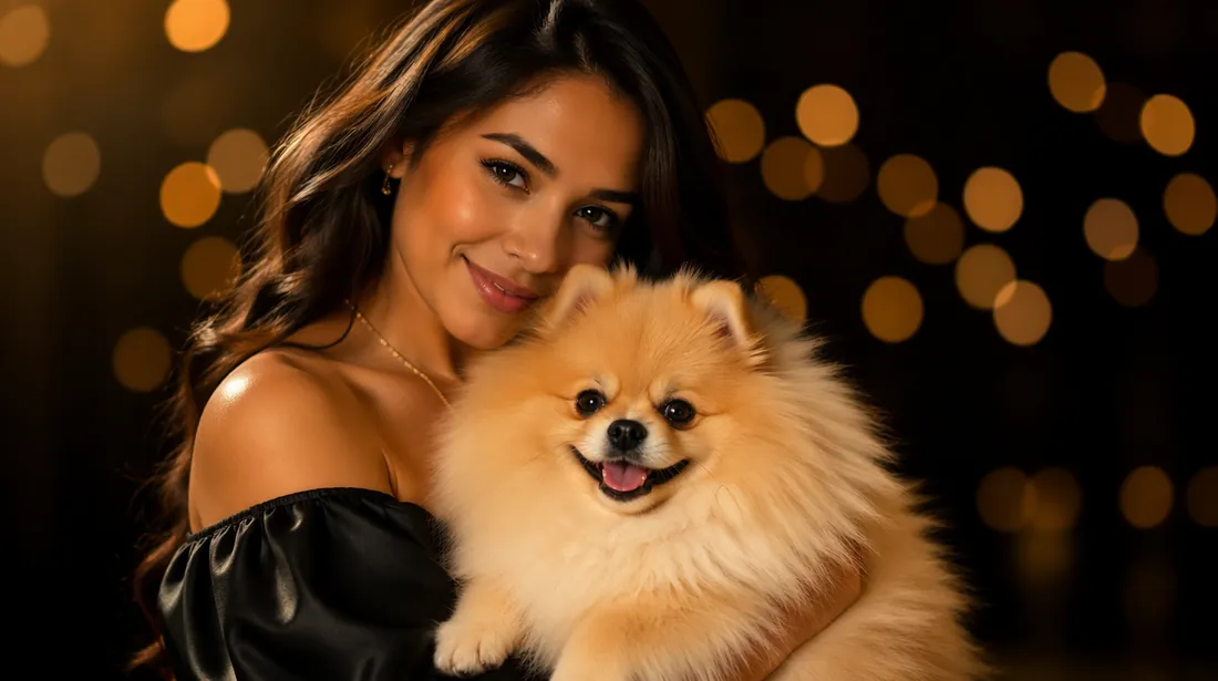 Clienta feliz con su Pomerania recién peluqueado en Royal Paw