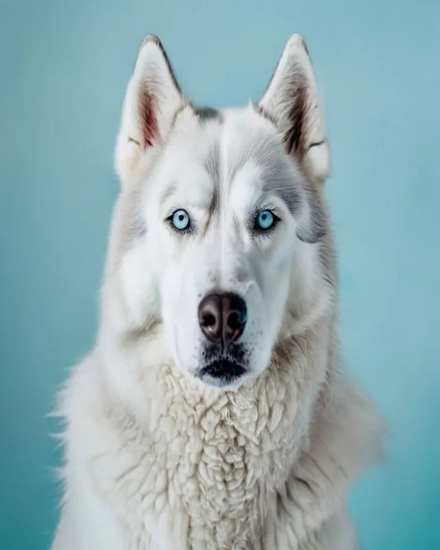 Husky blanco de ojos azules recién arreglado en Royal Paw · Spa & Grooming